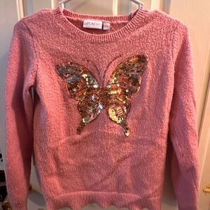 Pink Gold Sequin Butterfly Kids Sweater XL